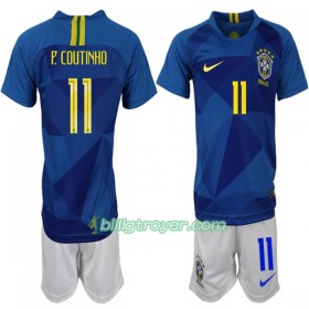 Billige Fotballdrakter Brasil P. Coutinho 11 Barn VM 2018 Bortedraktsett